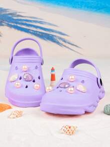 Fashionable Versatile Kids Pearl Accessories Clogs Suitable For Outdoor Wear - Purple - View 4