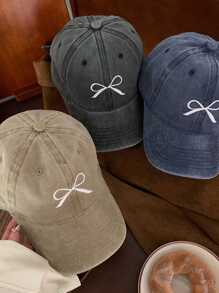 1pc Embroidered Bow Washed Snapback Cap, Breathable Outdoor Baseball Cap, Adjustable Golf Sun Hat For Women, Fashion Curved Brim Sun Hat For Men, Suitable For All Seasons - Embroidery - View 5