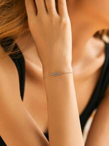 1pc 925 Sterling Silver Cubic Zirconia Evil Eye Bracelet, Suitable For Women/Girls To Wear Daily, Party, Date And Other Occasions