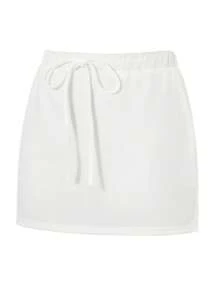 Women's Mini Skirts Solid Color Drawstring Elastic Waist Skirts Summer Casual Short Skirts - trắng - Xem 3