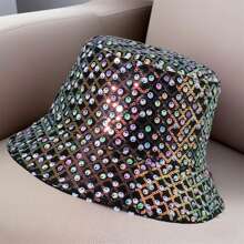 Women Summer Bucket Hat Colorful Sequin Wide Brim Sun Hat Fisherman Cap For Outdoor Travel Beach
