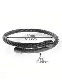 不锈钢手链，1 条扭曲不锈钢丝手链，男女皆宜的可调节手链，嘻哈男士手链，开口手链，朋克珠宝 - 槍黑色 - 查看 4