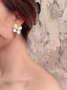 1/2 对时尚复古红莲花吊坠耳环，珐琅彩绘花卉耳钉，情人节配饰