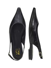 Loris Shoes Oficial Sapatilha Bico Afinado Forma Pequena SlingBack com Fivela Verniz Texturizado Confortável Fashion 4130 - Preto - Visão 7