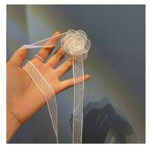 1 件女士白色优雅欧根纱花朵、蕾丝丝带细节腕花、新娘伴娘手花婚礼装饰情人节 - 白色 - 查看 6