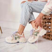 Low-Top Lace-Up Sneakers With Sculpted Sole And Panel Overlays - Multicolor - View 2