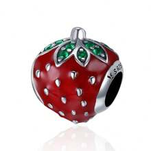 WOSTU 1 pièce Pendentif en argent sterling 925 avec cerise rouge émaillée et forme de cœur, accessoire pour bracelet et collier de femme