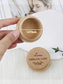 1PC Custom Name Wooden Fetal Hair/Umbilical Cord Memorial Box Carved Memorial Box Gift For Boys Girls Family - Beige - View 3