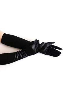 1 Pair Black Long Gloves, Suitable For Parties, Costume Parties, Bars, Ballrooms, Weddings