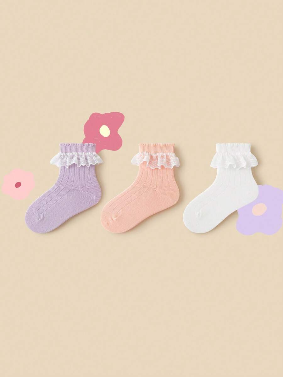 mini bala 女童透氣棉襪,夏季無汗設計,3件裝 - 紅紫色調 - 查看 1