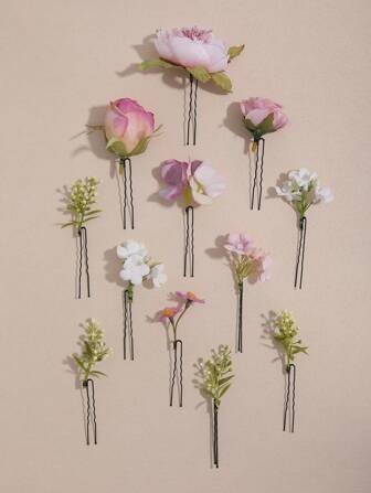 12pcs/Set Elegant Minimalist Bridal Hair Clips, Suitable For Party, Garden, Wedding