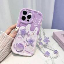 1 件卡通海星贝壳图案彩绘保护手机壳，带腕带配件，兼容 16/16 Pro Max、 15、 14、 13、 11、 XR/7/8、14 Plus 手机，适用于各种型号防水防震防摔防刮 - 彩色 - 查看 6