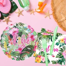 10/20 món đồ trang trí tiệc bãi biển Hawaii nhiệt đới, Bộ đồ ăn tiệc mùa hè, Đĩa dùng một lần, Khăn ăn, Cốc, Thích hợp cho tiệc bãi biển, Du lịch ngoài trời, Tiệc sinh nhật - Nhiều màu - Xem 4