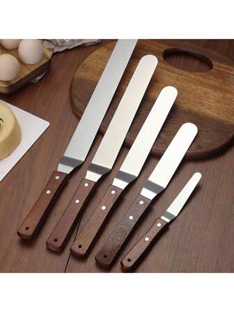 6/8/10-Inch Wooden Handle Stainless Steel Butter Scrapers, Cake Smoothing Knives, Icing Spatula Set