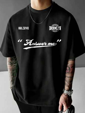 青少年时尚帅气对称布鲁克林字母印花创意轻薄舒适短袖T恤夏装