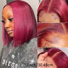 Burgundy Transparent Lace Straight 13x4 Bob Lace Front Wig Pre Plucked Transparent Bob Lace Front Human Hair Wigs 99J Red Bob Wig 8-16inch For Women - S99J - 查看 2