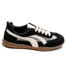 Low-Top Lace-Up Sneakers With Panel Detailing And Side Stripe - Black - View 2