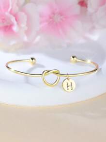 Tsnamer 1 pieza Brazalete con inicial dorada Brazalete con disco de nudo clásico con inicial de la A a la Z Brazalete personalizado de puño para mujer Joyería de uso diario