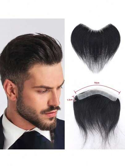 16x1.5 CM Full PU Thin Skin Seamless Forehead & Hairline Repair Dispatch, Knotless V Looped Style, 6 Inch Human Hair, Receding Hairline Treatment, Men's Invisible Hair Topper, Hand-Tied For Natural Look