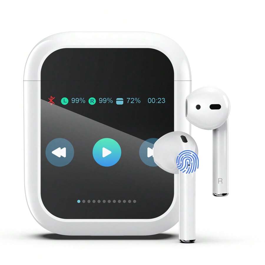 Auriculares de traducción de idioma IA, dispositivo de traducción Bluetooth con 144 idiomas y acentos, 8 idiomas de traducción sin conexión, auriculares traductores bidireccionales para aprendizaje de idiomas/viajes/negocios compatibles con iPhone, iPad, portátiles, para usuarios de iOS y Android, regalos para familiares, amigos, madres, niños, cumpleaños, primavera, verano, novios, novias, estuche de carga con pantalla LED, auriculares inalámbricos, pequeños y portátiles, auriculares inalámbricos intrauriculares, mini auriculares con estuche de carga - Blanco - Ver 1
