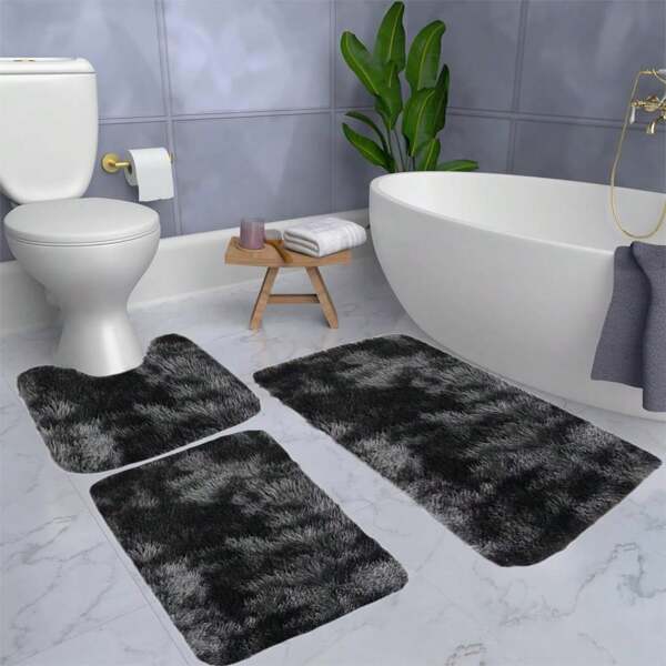 3 Sets Of New Mixed Color Bathroom Mat, 3 Sets Of Bathroom Carpet, Luxury Toilet Mat Universal Soft And Comfortable Bathroom Mat, Absorbent Non-Slip Thick Bathroom Mat Set, Machine Washable And Easy To Dry Room Decoration Bathroom Rug Halloween Decorations Bedroom Accessories