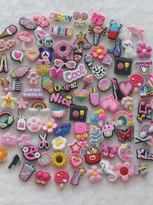 20/30/50pcs Random Pink Fashion Style Shoe Charms Set, DIY Shoe Decoration, PVC Material, Assorted Cute Accessories For Customizing Footwear - 50Pcs Random - View 1