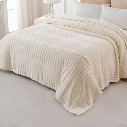 1 件单层纯色蝴蝶设计四季毛毯，现代涤纶提花编织毛毯，适合用作床罩（不含枕套）