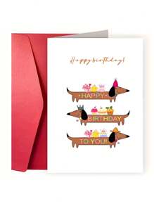 1pc Hilarious Dachshund Birthday Card With Envelope - Playful Sausage Dog Design, Perfect For Anyone, Unique Animal-Themed Greeting Card - Multicolor - View 7