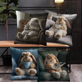 MEMNUN 1 件装饰性活力垂耳兔枕套 - 现代风格，可机洗，带拉链封口的装饰性靠垫套，适用于家庭沙发长沙发 - 单面印花 17.7 英寸 X 17.7 英寸（不含内衬）