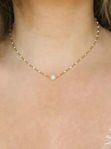1 pieza Collar metálico con colgante de perlas falsas, estilo veraniego para uso casual diario