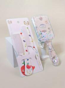 3pcs/2pcs Cartoon Hair Comb Set - Wet And Dry Combing And Styling Brush For All Hair Types, Durable ABS Plastic Handle, Perfect Gift Choice(Purple Unicorn Comb Pattern Random)