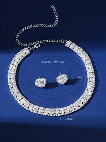 1 Set Crystal Necklace & Earrings Jewelry Set, Silver Plated Necklaces, Gift For Teacher - Silver - View 9
