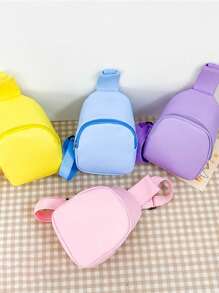 Solid Color PU Leather Girls Crossbody Chest Pack Small Handbag