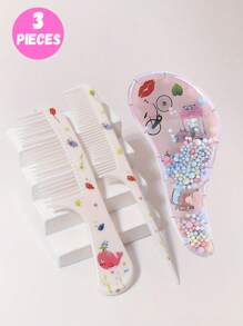 3pcs/2pcs Cartoon Hair Comb Set - Wet And Dry Combing And Styling Brush For All Hair Types, Durable ABS Plastic Handle, Perfect Gift Choice(Purple Unicorn Comb Pattern Random)