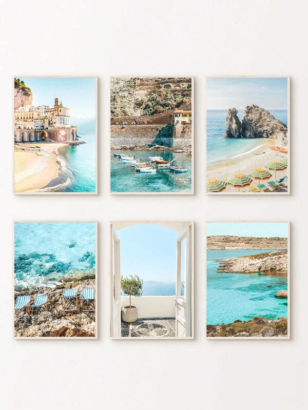 Amalfi Coast Prints,Mediterranean Wall Art, Positano Wall Set, Coastal Italy Photography, Italian Beach Poster, Suitable For Living Room Bedroom Dining Room Decoration, Spring Decoration,No Frame