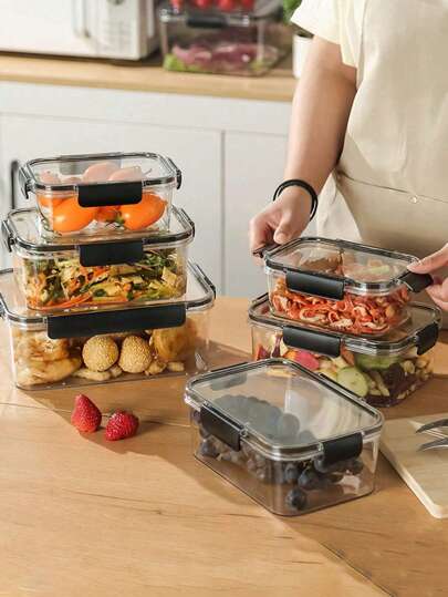 460Ml/16Oz Black Transparent Leakproof Food Storage Box, PET Plastic Lunch Box Lunch Preparation Box, Suitable For Meat, Vegetable And Fruit Salad, Suitable For Office School Hand Wash Food Storage And Storage Set, Travel And Take-Away Food Container Restaurant