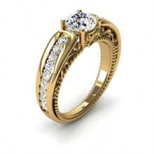 1pc Elegant 14K Goldplated Copper Ring With Round Cubic Zirconia Stone - Minimalist, All-Season, Party And Wedding Accessory, Valentine's Day Gift For Her,Mom,Mother,Mother's Day,Gift