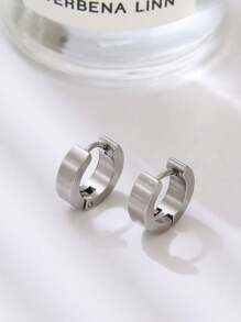 1 Pair Fashionable Simple Smooth Stainless Steel Men's Hoop Earrings, Everyday Accessory Earring