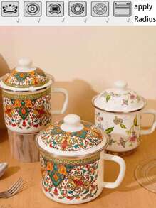 1 pièce Tasse émaillée épaisse avec couvercle, grande capacité, tasse résistante à la chaleur pour lait/thé/eau. Boîte à thé émaillée, bocal hermétique vintage résistant à la chaleur avec anse et couvercle