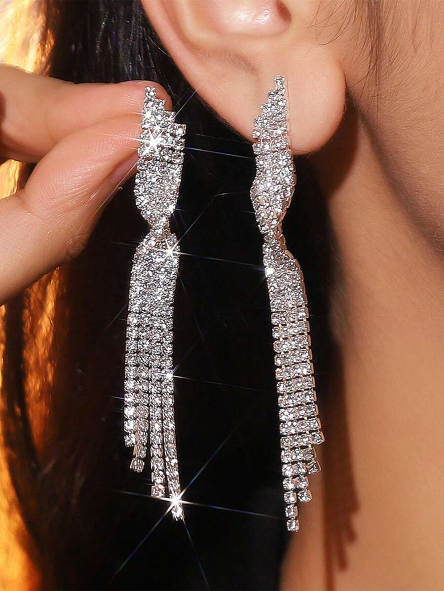 1 Paar Frauen Strass Quaste Lang Ohrringe