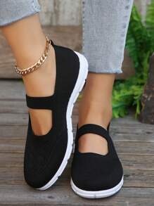 Casual Breathable Knit Sports Shoes, Slip-On Comfortable Athletic Sneakers