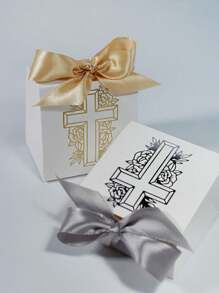 10pcs Mini Gift Box With Cross And Floral Design, Perfect For Christenings, Baptisms, Weddings, And Events, Includes Satin Ribbons In Gold And Silver, Ideal For Small Gifts, Favors, And Keepsakes – Elegant And High-Quality Craftsmanship, For Mother's Day, Bridesmaid Gifts, Graduation Gifts, Birthday Gifts, Wedding Gifts,Birthday,Bride,Wedding