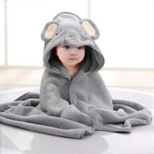 2pcs Baby Bath Towel Set, Unisex Animal Face Hooded Baby Cape, Soft Coral Fleece Cartoon Bathing Accessory For Infants, All Seasons Usage
