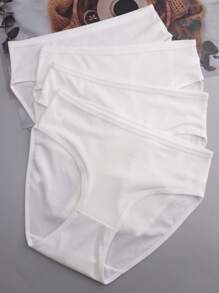 4 piezas Bragas deportivas altas y cómodas de cintura alta, blancas y transpirables para mujeres - Blanco - Ver 3