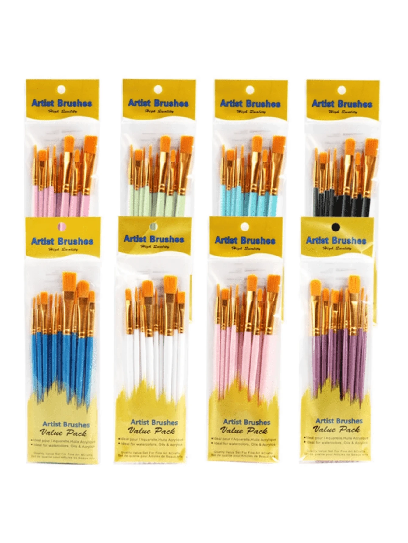 10 pièces/set Pinceaux de peinture colorés avec manche en plastique, peinture à l'huile, aquarelle, acrylique, fournitures d'art pour le dessin et la peinture, rentrée scolaire