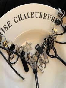 1 Stück Europäischer & Amerikanischer Reißverschluss Pentagramm Seil Mehrfach Design Anhänger Halskette. Luxuriöse & einzigartige Statement Halskette Choker für Frauen Männer, süß & heiß Mädchen Dekolletes Kette, geeignet für Party, beste Freunde, Paar Geburtstag Geschenk
