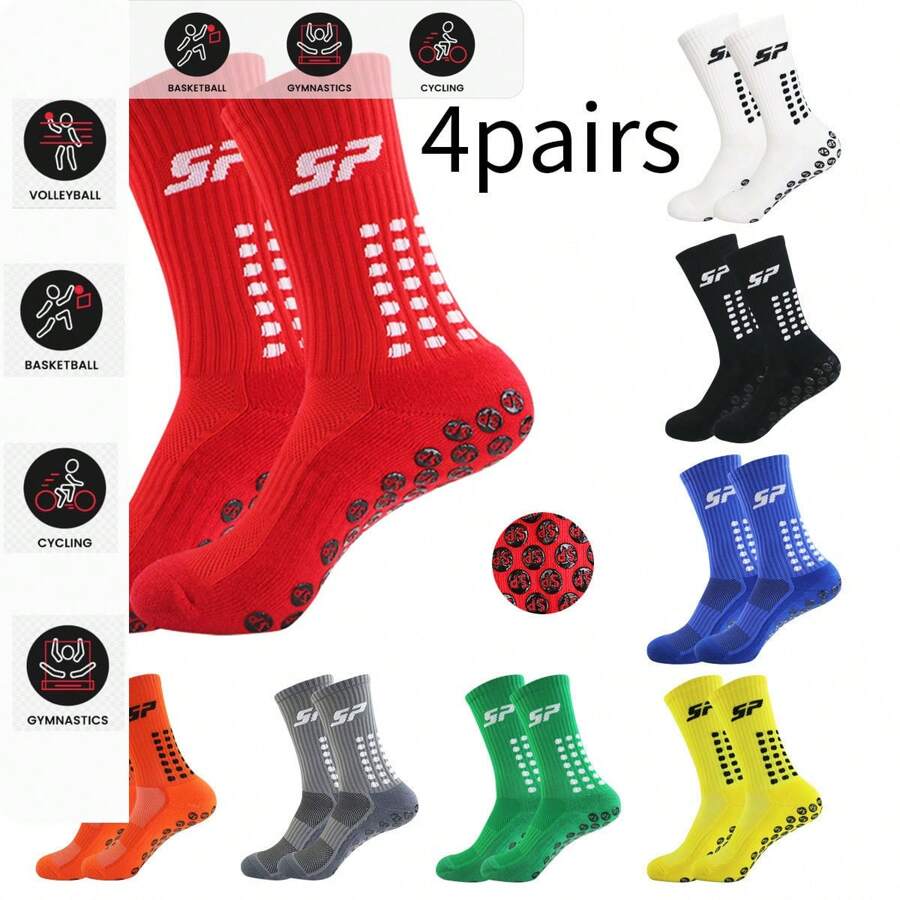 4 Pairs Anti-Slip Outdoor Sports Socks, Absorbent & Breathable, Suitable For Men And Women, Fits Shoe Size 38-46, Spring/Summer