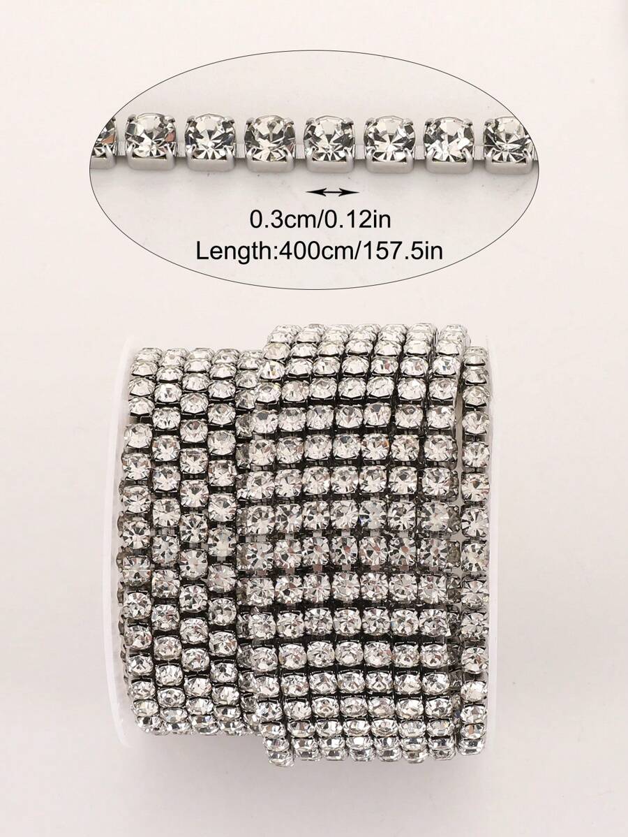 400cm Stainless Steel Rhinestone Chain, Strong Tensile Strength, Rust Resistant, Suitable For Shoe, Clothing, Hair, Bracelet, Necklace, Earring Decoration & Various DIY Projects - White - View 1