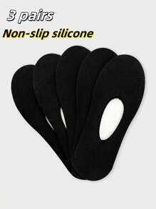 3/6 Pairs Of Women's Invisible Socks High Elastic Lightweight Black Apricot Color Silicone Non-Slip Boat Socks - Multicolor - View 9