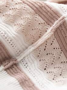 GIGOGOU New Women's Summer Striped Short Sleeve Hollow Out Knit T-Shirt - Pink - View 9